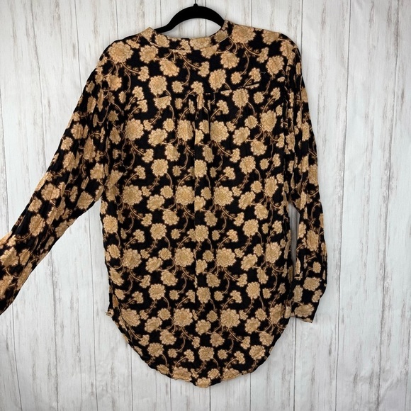 Free People tan and black floral long sleeve blouse Small - Picture 7 of 8